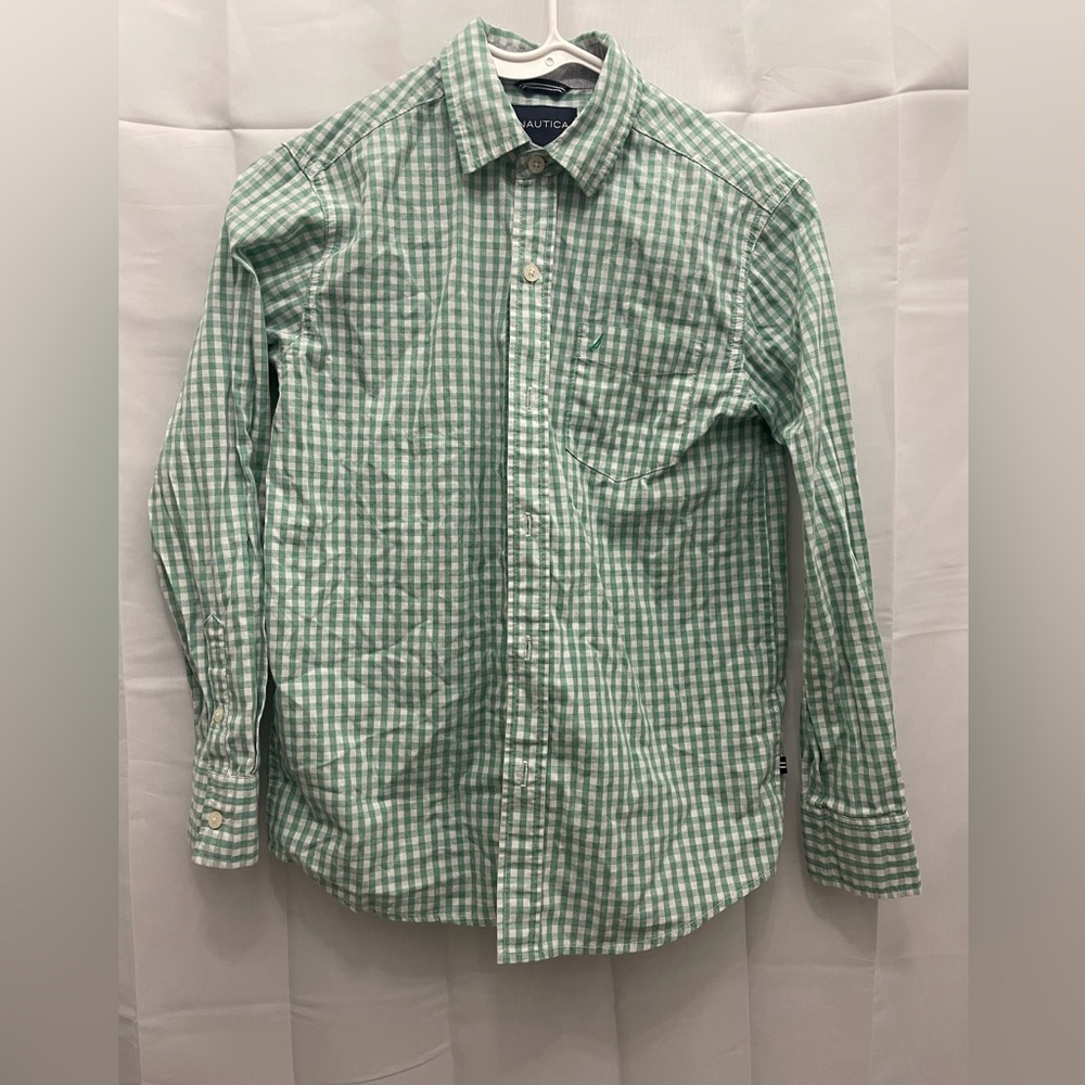 NAUTICA- men’s green/white plaid button down shirt #54